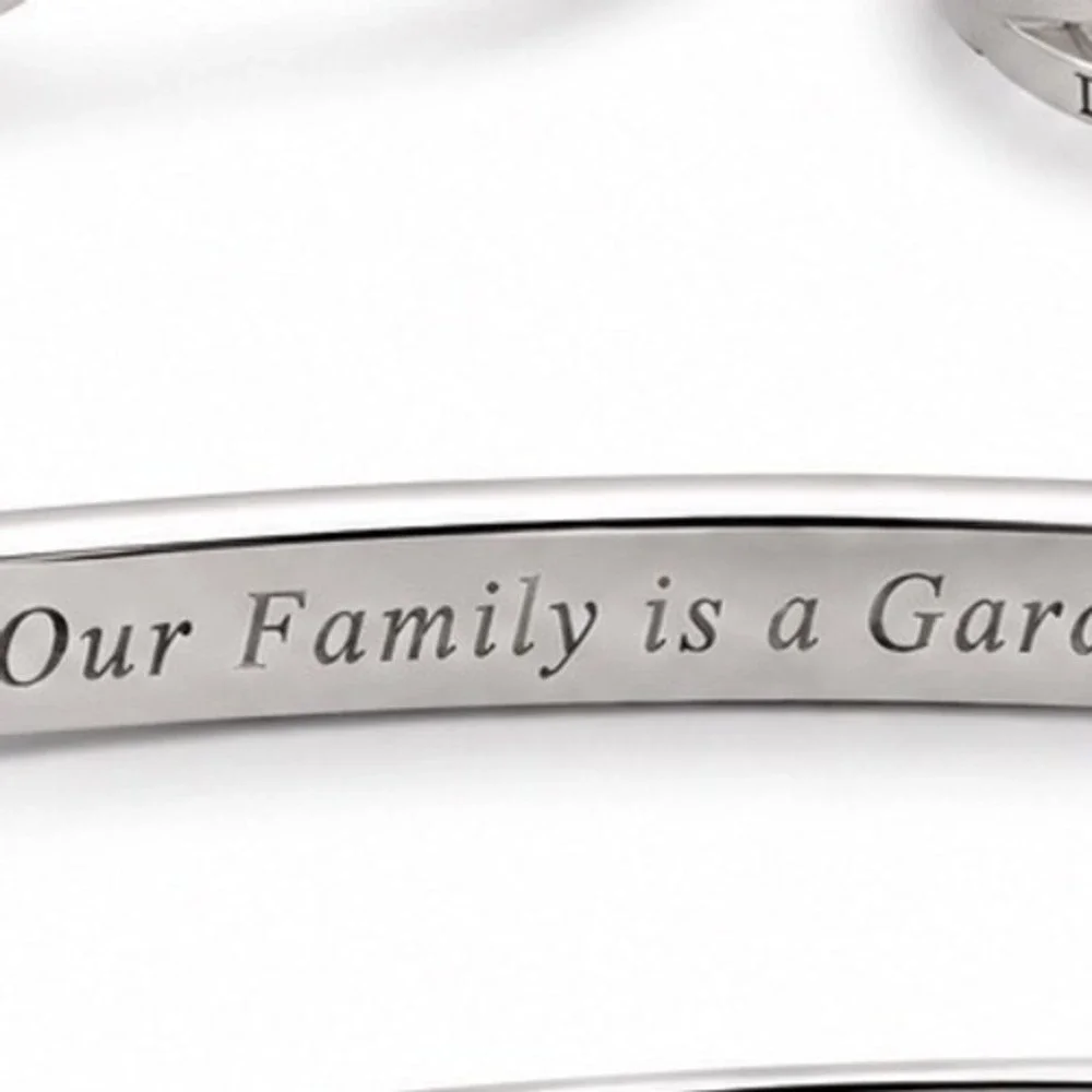 Family Garden of Love Heart Flower Engraved Hinged Bangle Bracelet